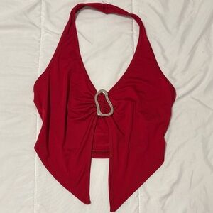 SHEIN Red Halter Tie-Front Camisole with Ring Detail